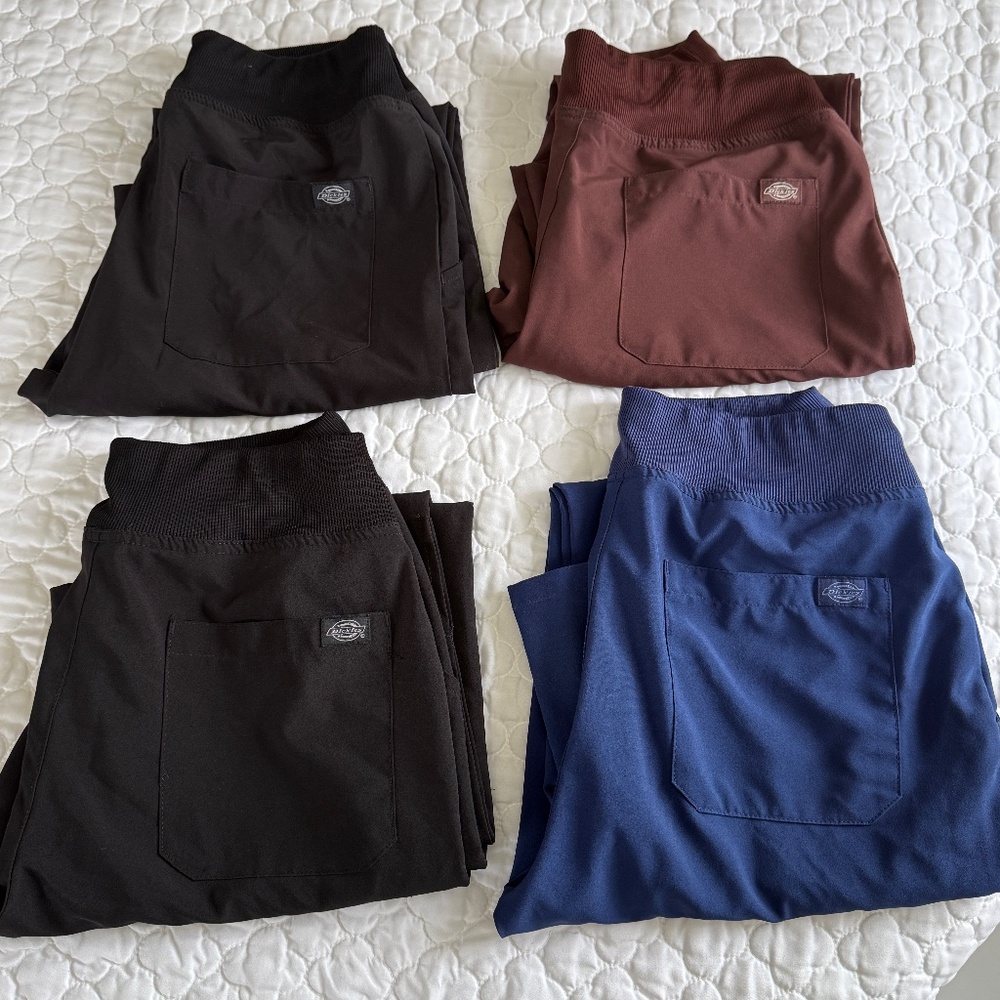 Dickies Women's Scrub Pants Bundle in Black, Brown, and Blue